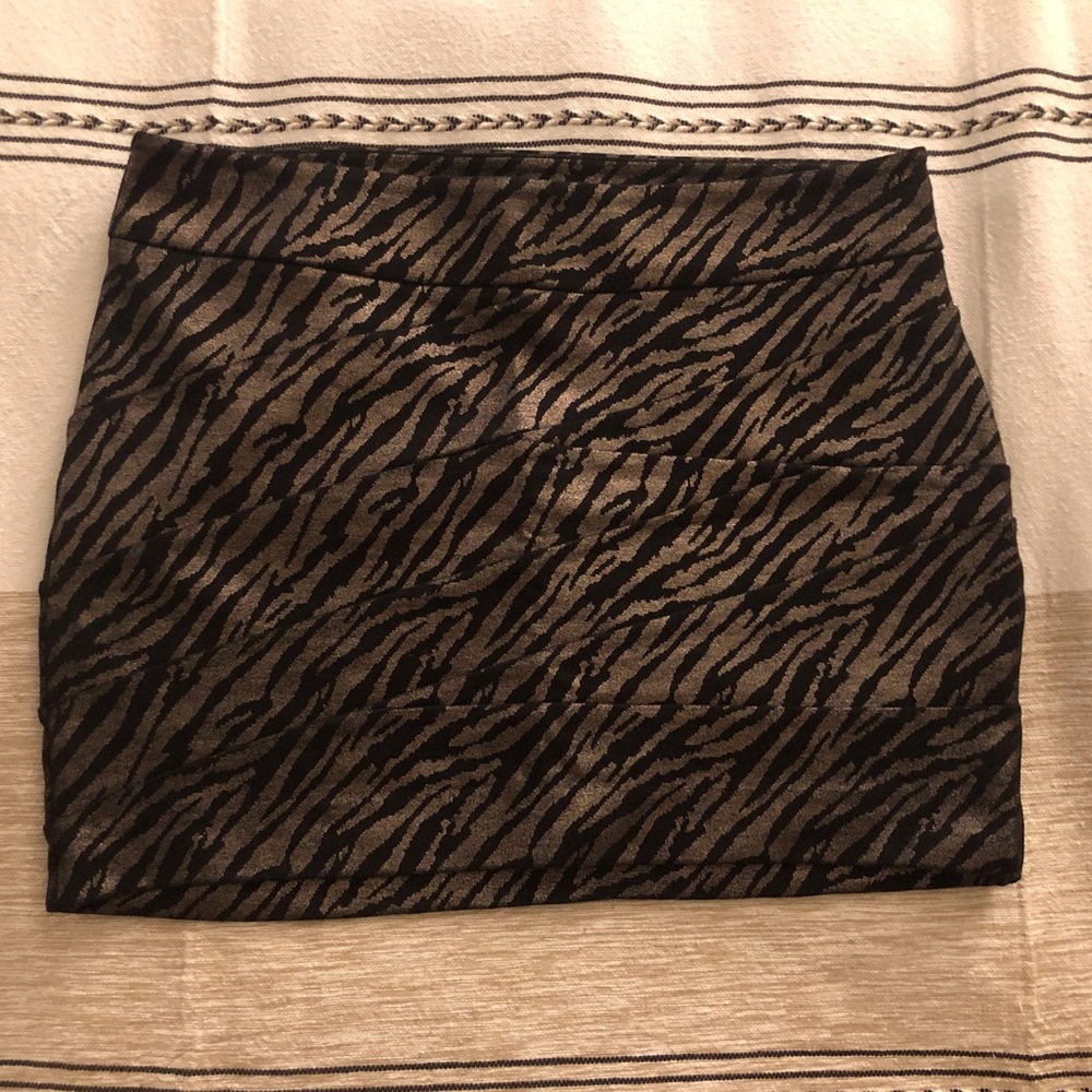 Express Black and Gold Shimmer Zebra Bodycon Mini